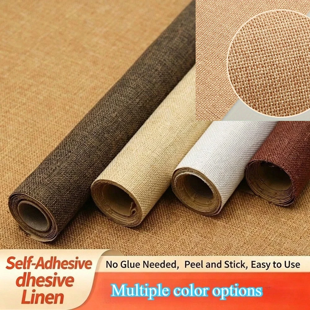 Self-Adhesive Burlap Paper – DIY Faux Linen Backdrop Wall Covering for Gift Boxes, Picture Frames, Furniture, Countertops
