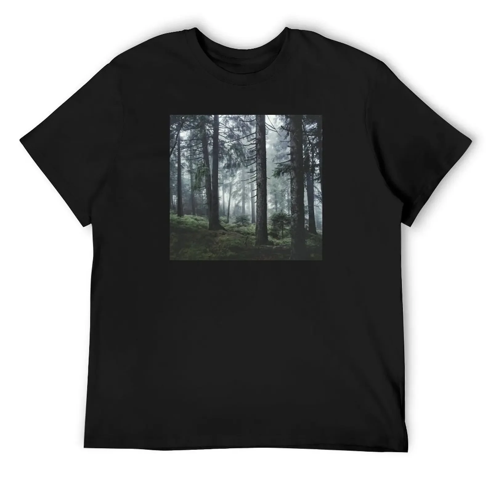 Path Vibes // Wild Romantic Misty Retro Fall Wilderness Fairytale Forest With Cascadia Trees Covered In Magic Blue Fog S T-Shirt