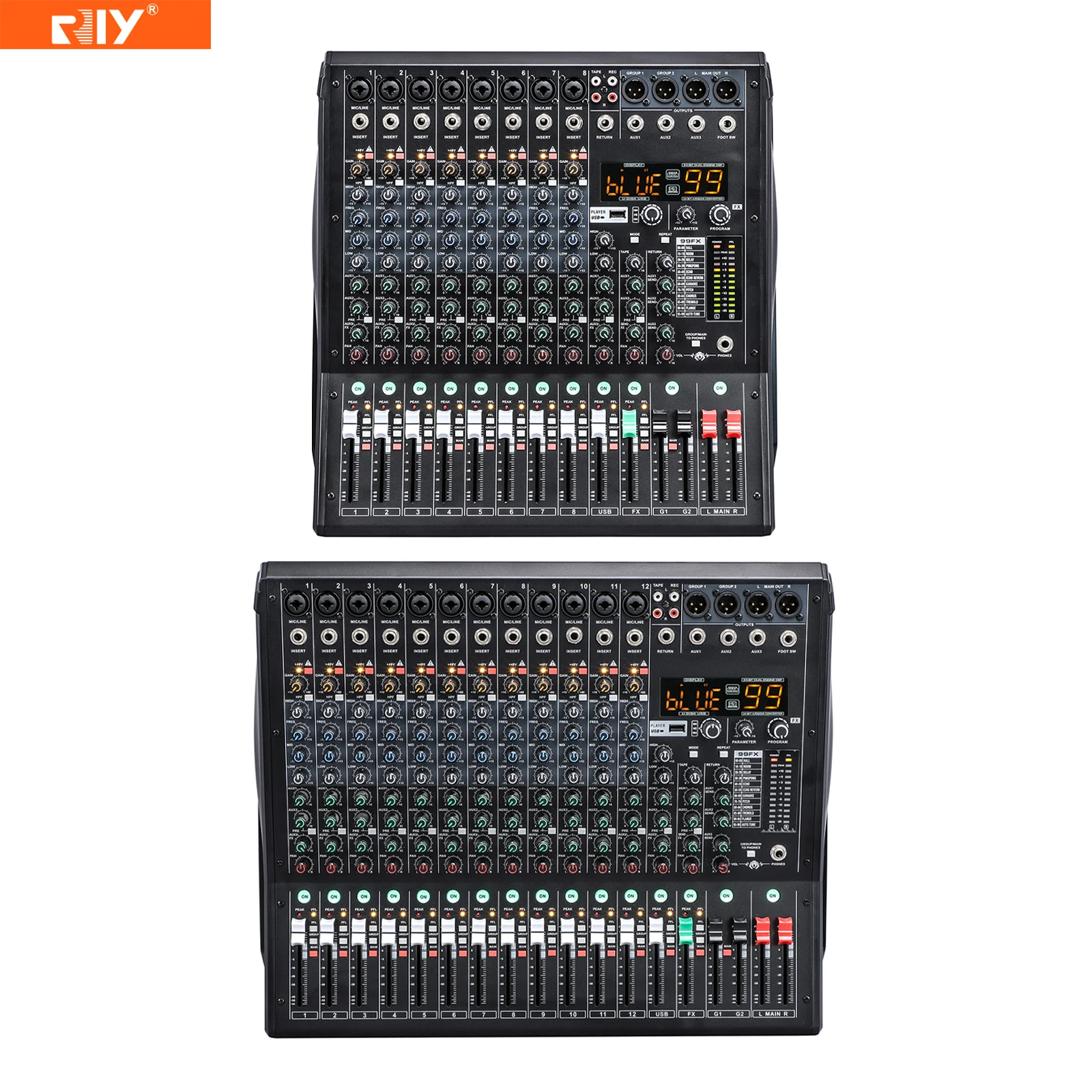 LEGEND 8/LEGEND 12 8/12CH Professional Bule-tooth Audio Mixer with Large Screen Player/99DSP/MP3/USB Recording/48 Phantom Power