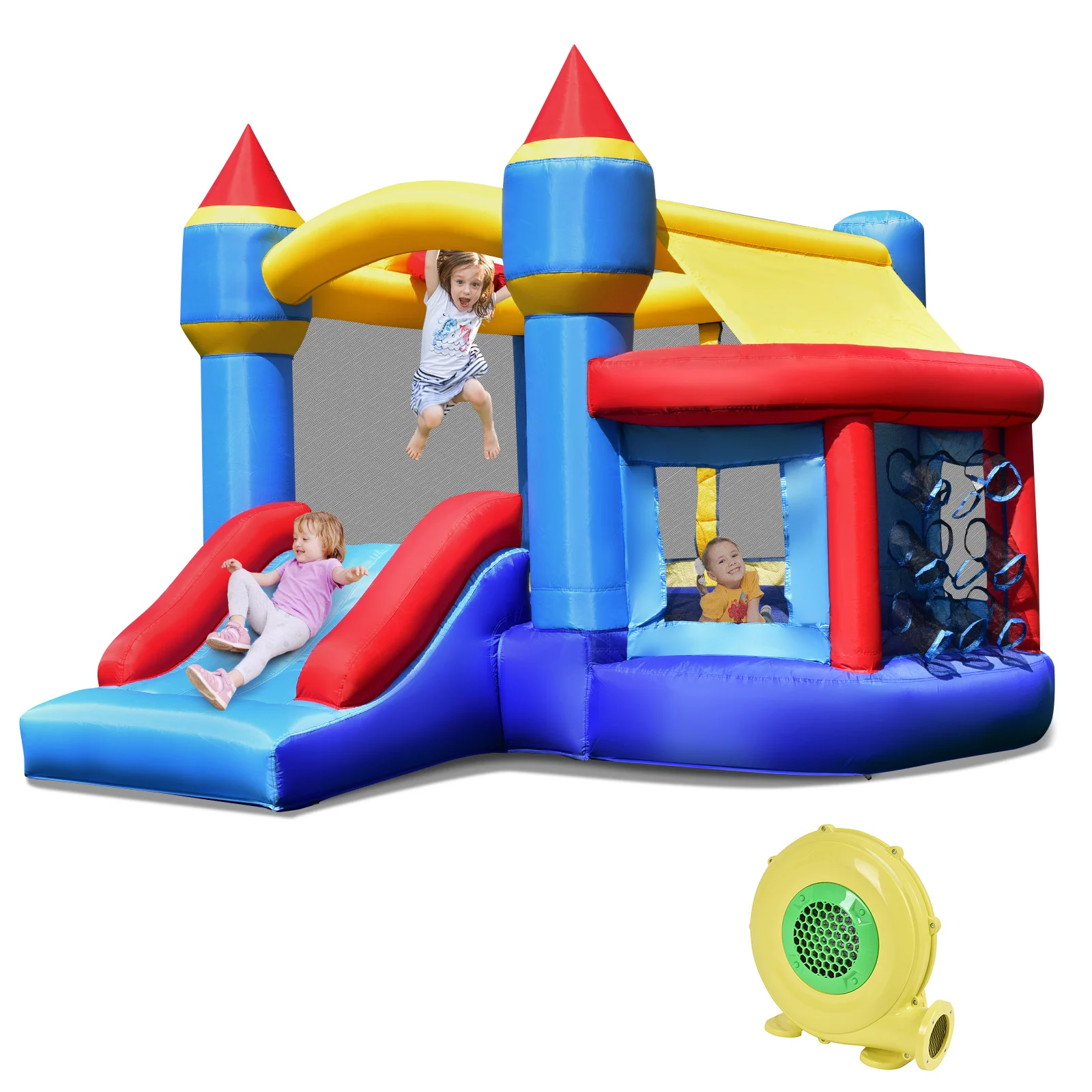 Inflatable Bounce House Castle Slide Bouncer Kids Basketball Hoop W/ 480W Blower