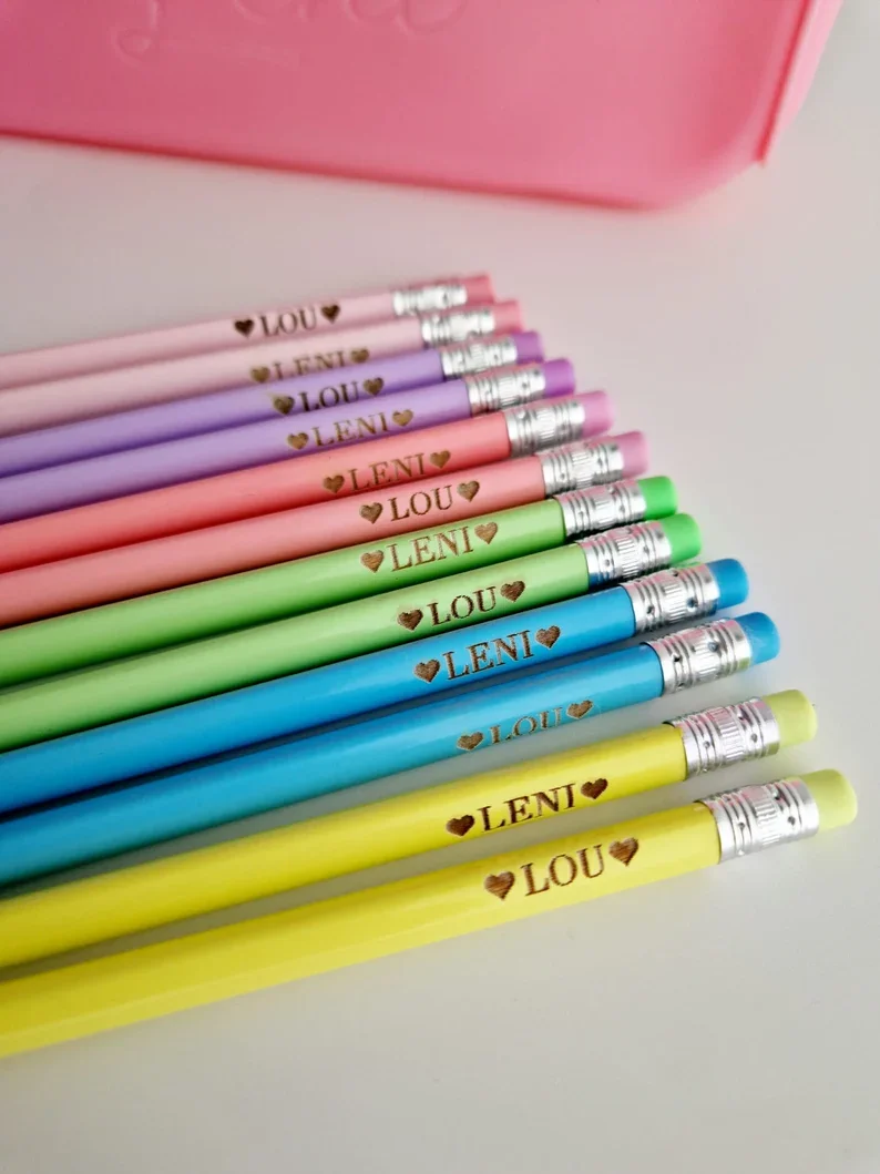 10pcs Personalised Pencils Laser Custom Engraved Pencils Birthday Gifts for Kids Back To School Decoration Stationery Supplies