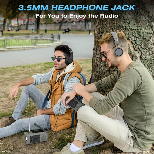 Imagen 2 del producto Radio de emergencia de doble uso para adultos, portátil, multifuncional, con manivela manual, Banco de energía de aventura, carga Solar FMAM