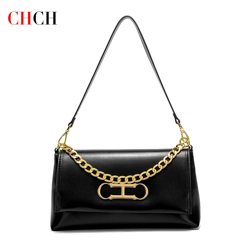 CHCH Women's Handbag New Black Minimally Designed Commuter Magnetic Flip up Stick Bag