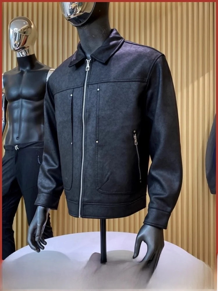 

Замшевый джет для отдыха в стиле ретро, мужской мотоциклетный воротник, повседневный дэт с тонкой текстурой, импортная замшевая ткань, молодежный тренд