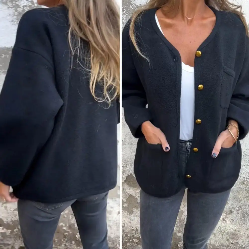 

Женская весенняя куртка, зимняя женская куртка с карманами, однобортный кардиган с круглым вырезом, верхняя одежда с длинными рукавами для сохранения тепла