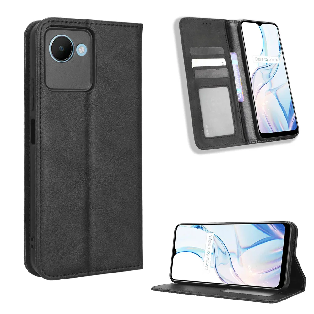 For Realme C30 RMX3581 Retro Leather Case Wallet Book Flip Magentic Full Cover For OPPO Realme C30s RMX3690 Phone Funda Bag