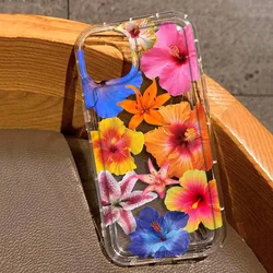 Hibiscus Floral Pattern Soft Rubber Phone Case For iPhone 17 Air 16 15 13 14 12 11 Pro Max 16E 7 8 14 15 16 Plus Clear Cover
