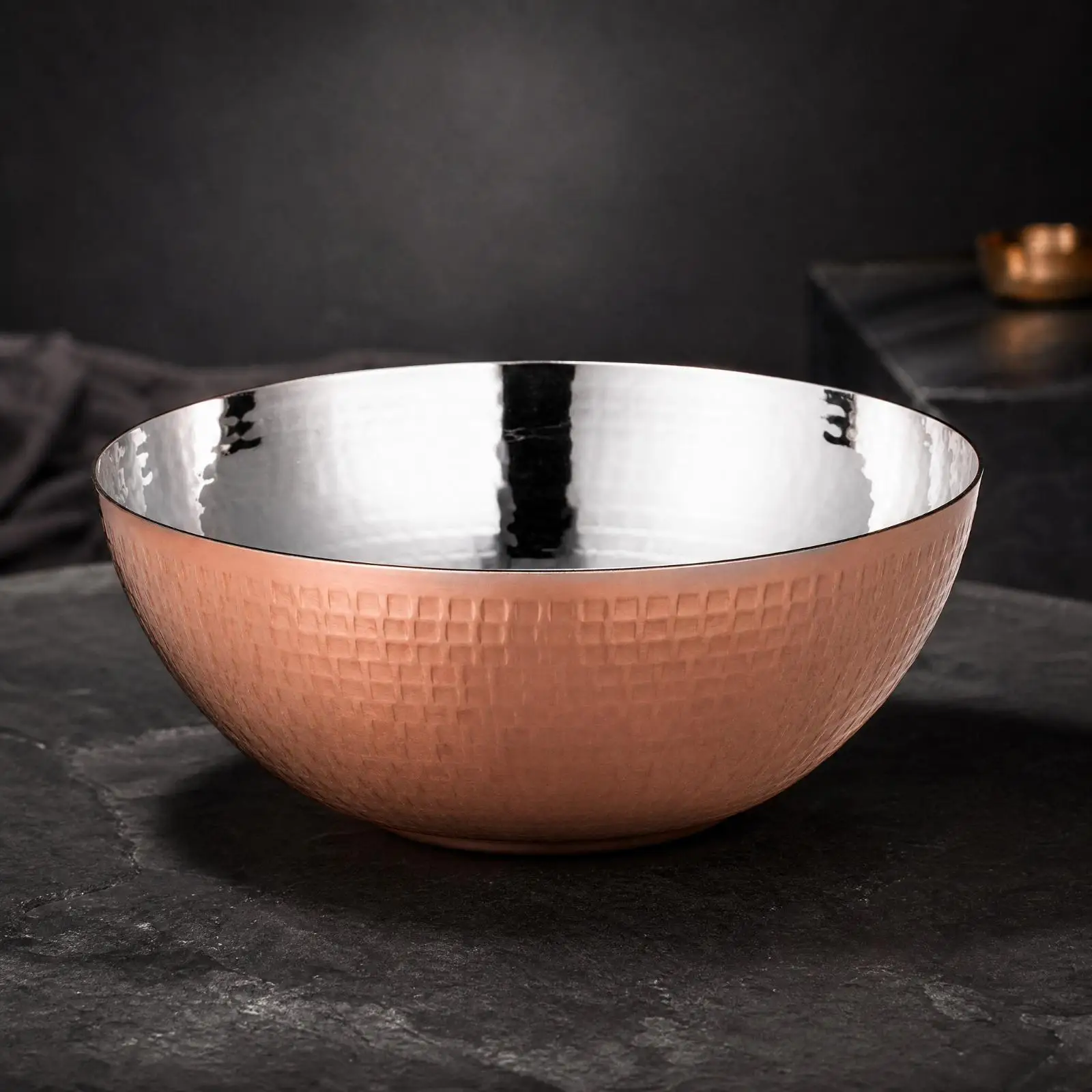 Large Steel Serving Bowl for Noodles Pasta Soup Salad Round Polished Metal Dish Wide Rim Stable Base for Dining Table