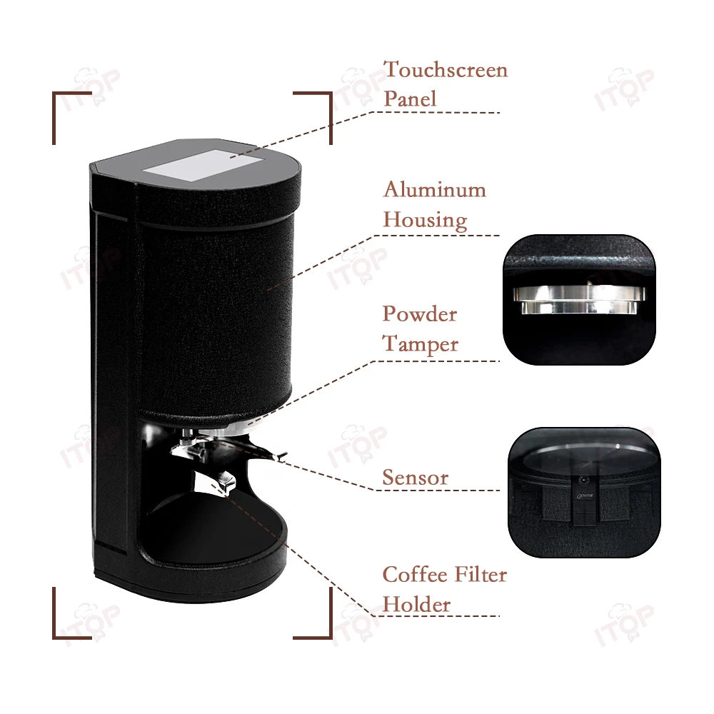 ITOP TS58 Electric Coffee Tamper with Touchscreen 58mm Espresso Portafilter Automatic Tamper Distributor for Cafe Store