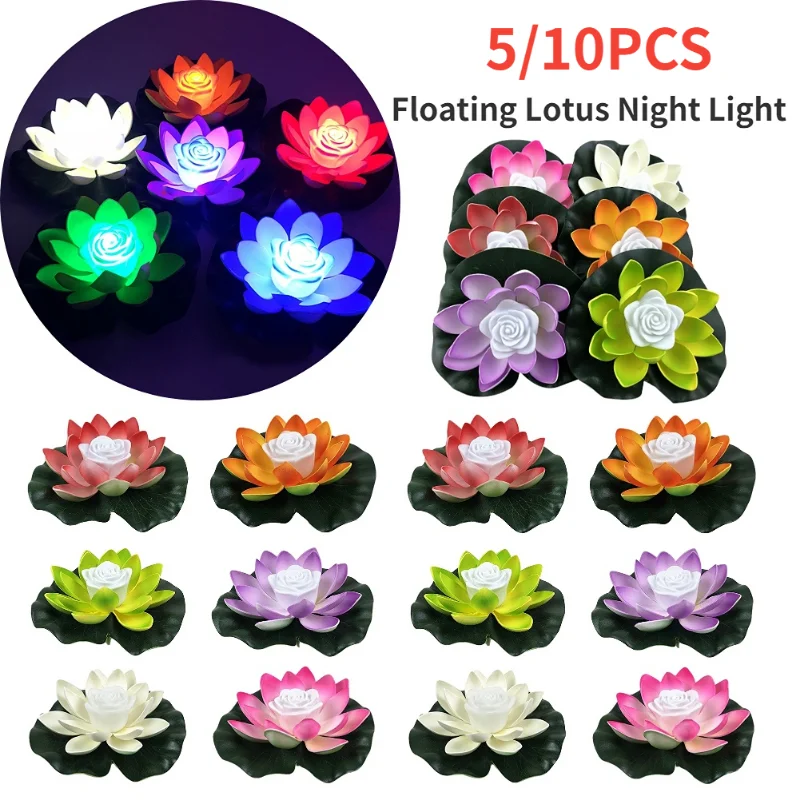 

Lotus Night Light 1/5/10pcs Artifical Floating Landscape Lights 18cm LED Waterproof Lotus Lamp Garden Pool Pond Fountain Decor