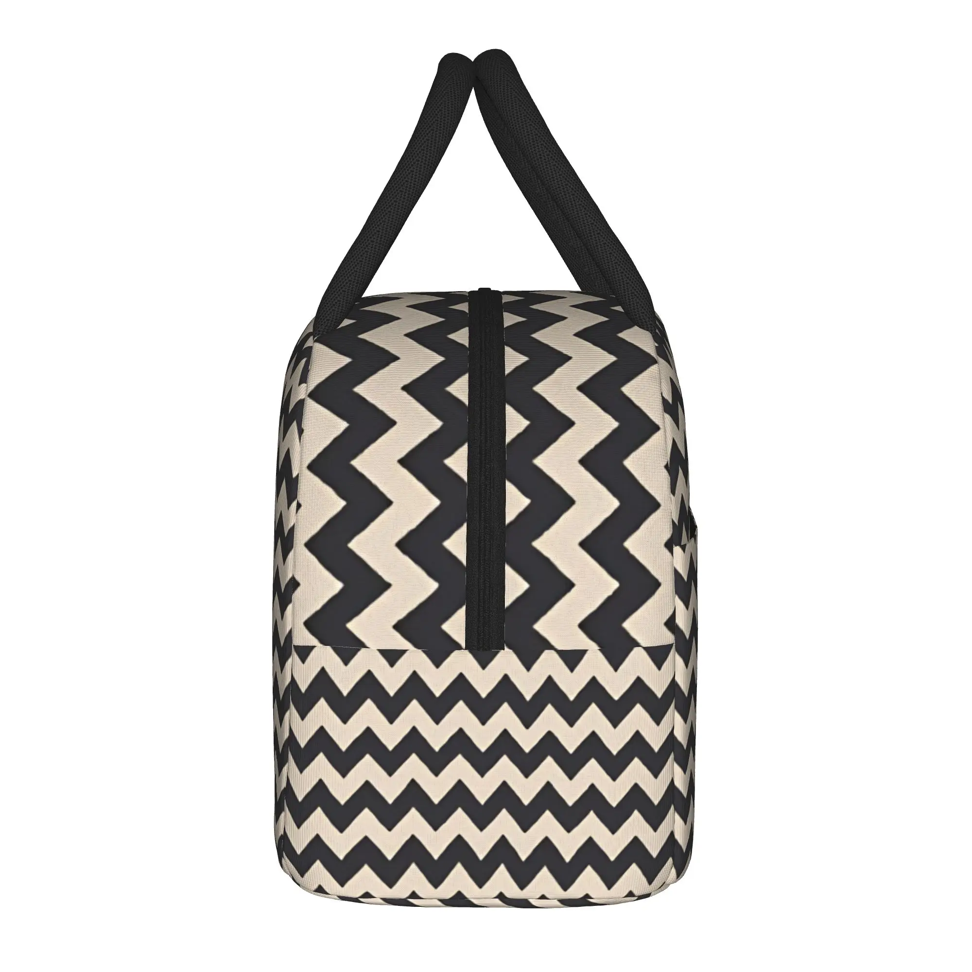 Zig Zag Zigzag Chevron-Abstract Lines Lunch Bag Portable Insulated Lunch Box Women Picnic Cooler Bag Oxford Thermal Lunch Bags