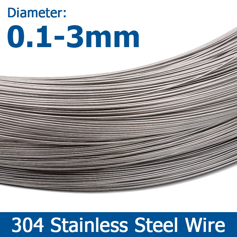 1-50M 304 Stainless Steel Wire 0.1/0.2/0.3/0.4/0.5/0.6/0.7/0.8/0.9/1/1.2/1.5/2/2.5/3mm Hard/Soft Single Wire Steel Wire