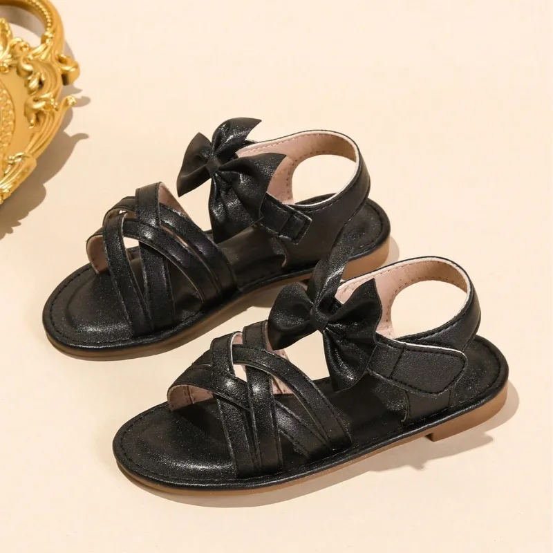 New Summer Girls Bow Woven Roman Sandals Children Soft-soled Non-slip Open-toe Beach Shoes Kids Casual Water Shoes Casual Shoes