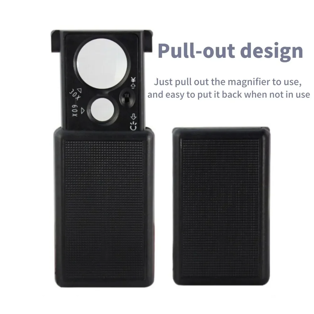 Portable Handheld Magnifying Glass 30X 60X With UV Light And 12 LED For Jewelry Watch Repair Currency Inspection Reading