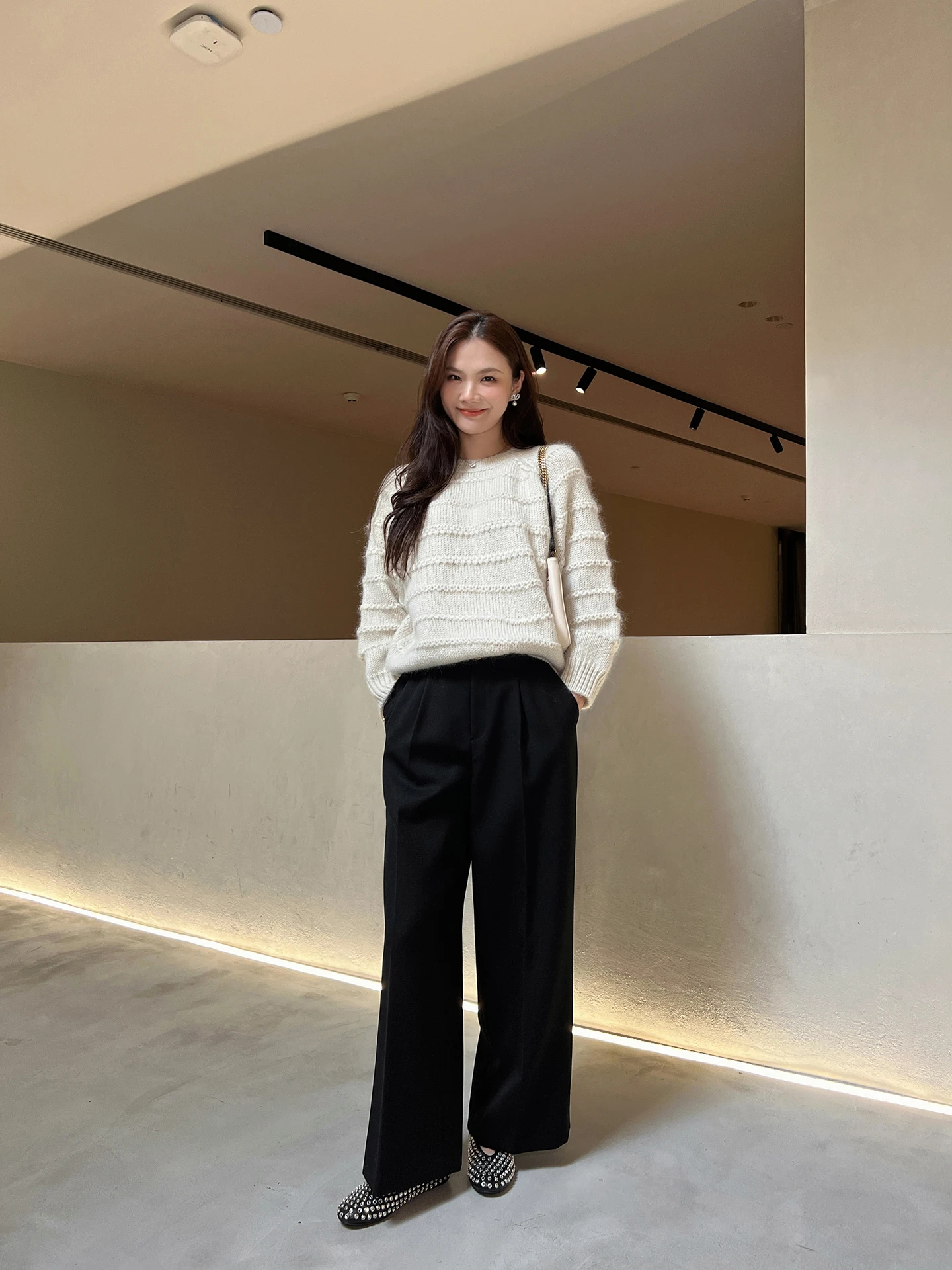 

Linyei New 00% Wool Wide Leg Suit Pants Bla High Waist Loose Women's Faion Commute Sle Casual Trousers Ladies