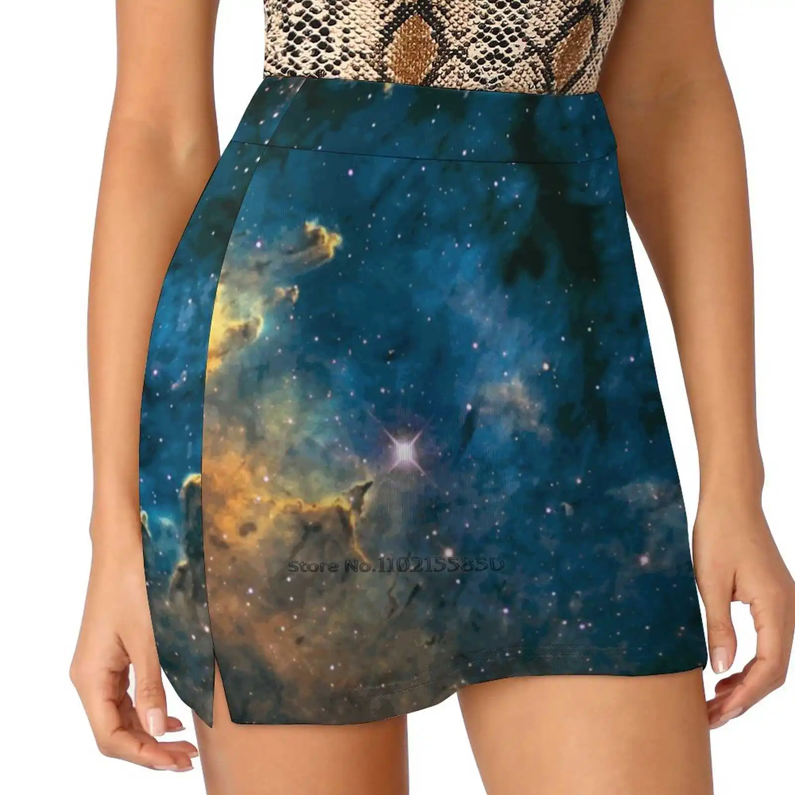 Boomerang Nebula New Women Skirts Double-Layer Printed Short Dress Mini Sport Skirt Boomerang Nebula Wanderlust Space Outer