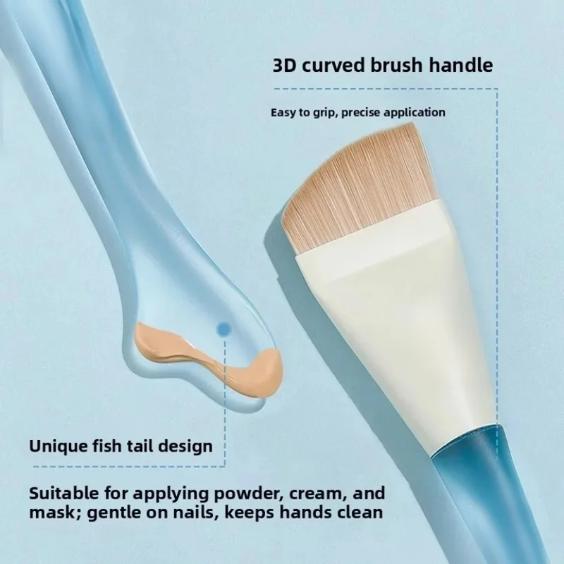1PC Blue Fish Tail Foundation Brush Flat Head Blade Makeup Liquid Powder Concealer Palette Seamless Foundation Brush