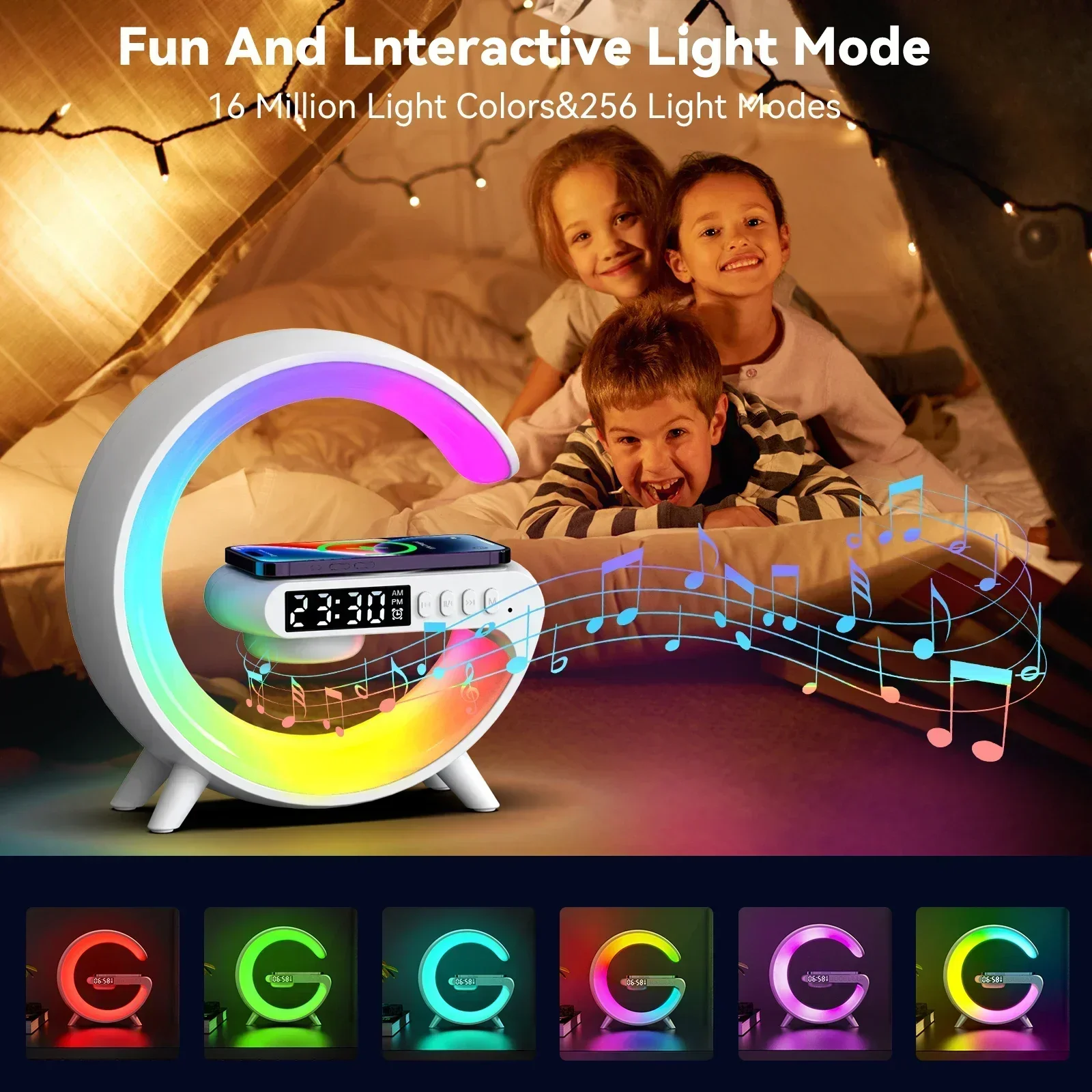 Wireless Charger Stand Pad Bluetooth Speaker RGB Night Light Lamp Desktop Phone Fast Charging Station for iPhone Samsung Xiaomi