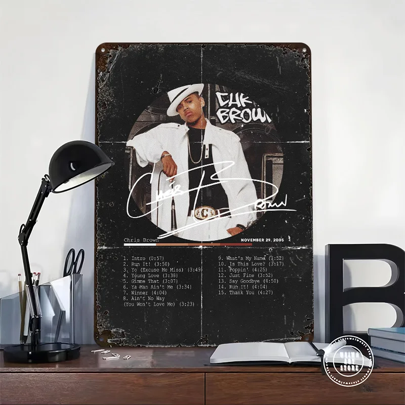 Chris Brown Printed Poster Customized Wall Art Retro Vintage Metal Tin Signs for Bar Accessories Living Room Decorations House