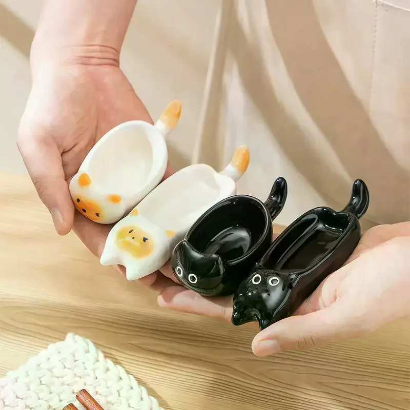 Ceramic Cat-Shaped Mini Dipping Plate Side Dish Small Bowl Home Diningware Kitchen Table Decorative Cat Bowl