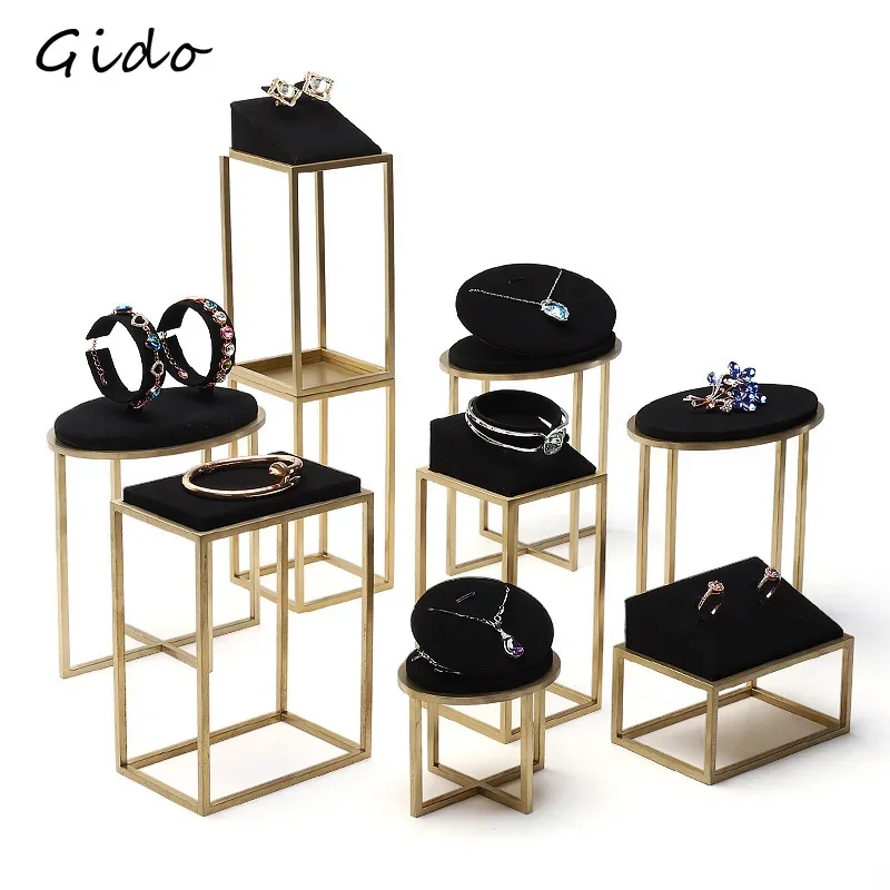 Commercial Exhibition Props Jewelry Window Display Stand Metal Ring Bracelet Display Rack Black Velvet Jewelry Display Showing