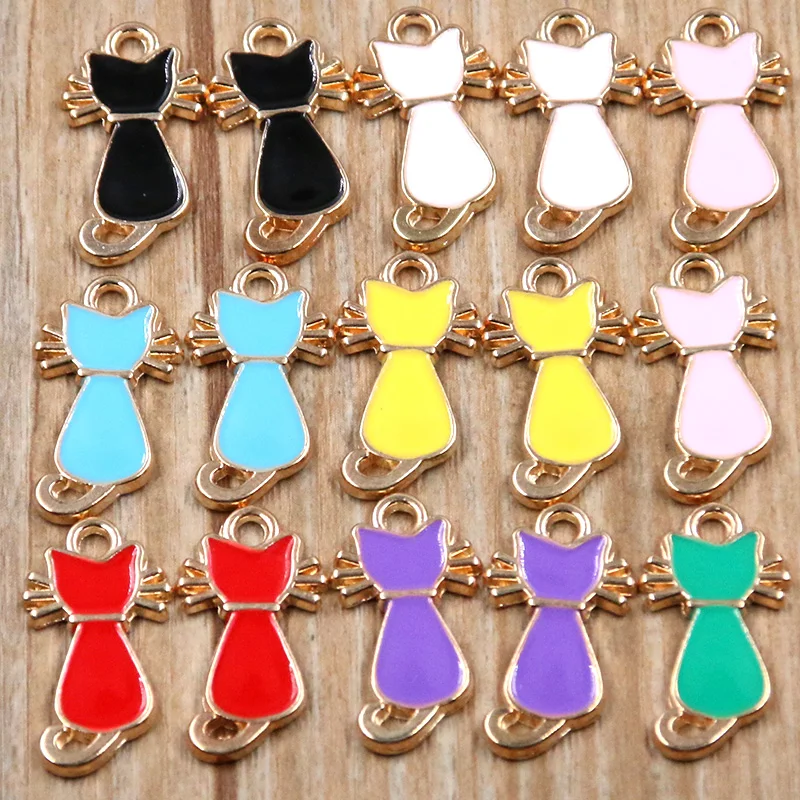 20Pcs 8 Color 12x22MM Alloy Metal Drop Oil Cat Charm Animal Cute Kitten Pendant For DIY Bracelet Necklace Jewelry Making