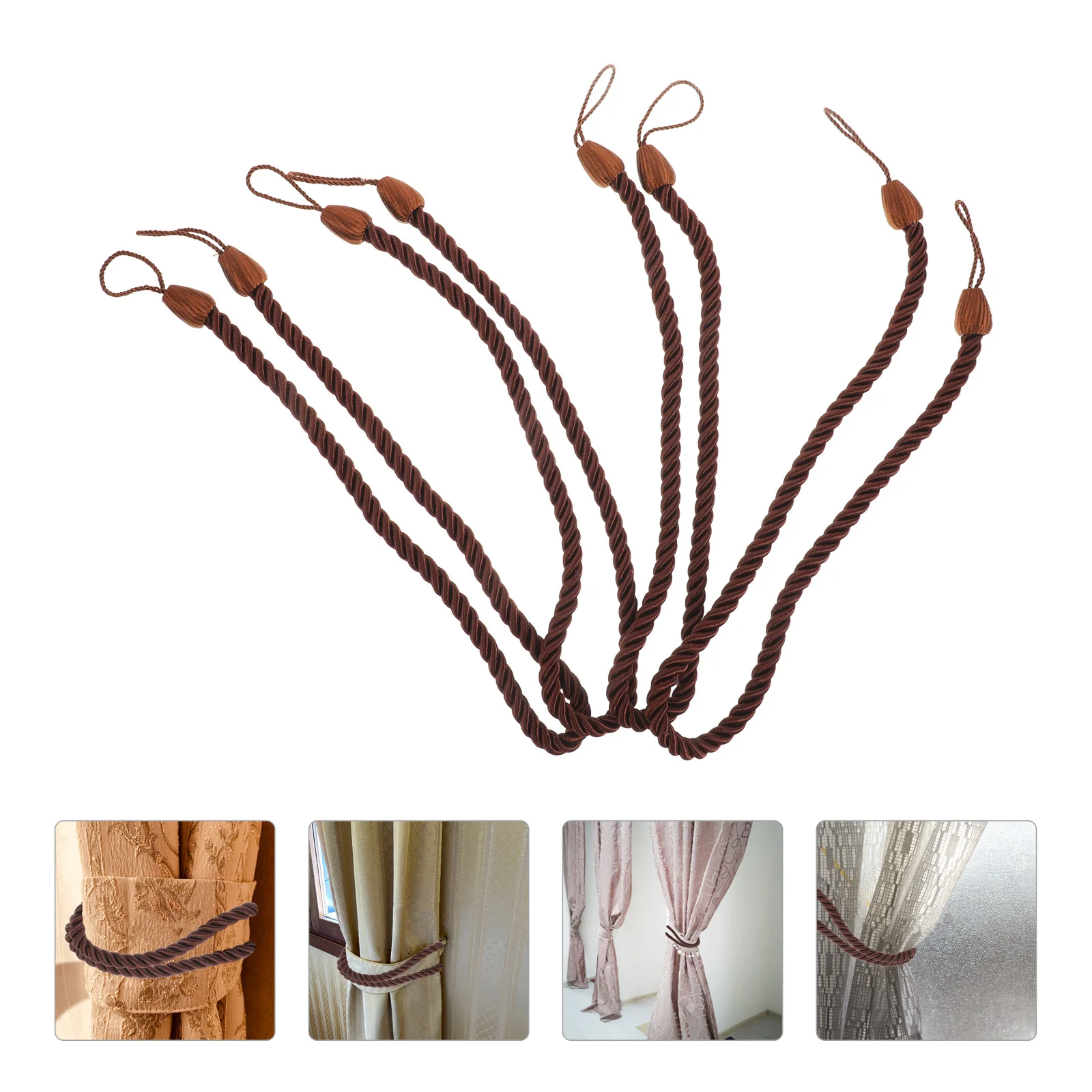 

4Pcs Rope Curtain Tiebacks Kit Smooth Edge Finish for Office Home Window Curtain Fixing Tying Decoration Accessory