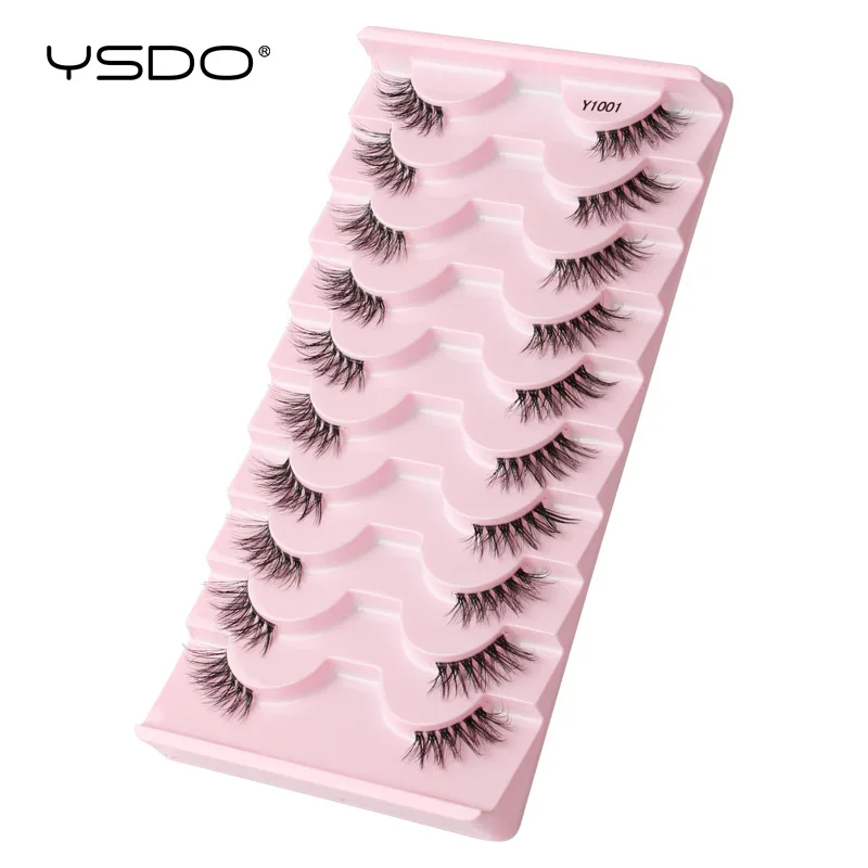 YSDO 5/10 Paar Falsche Wimpern Natürliche Lange Faux 3D Nerz Peitsche Handgemachte Gefälschte Wimpern Verlängerung Make-Up Weiche Halb Falsche Wimpern