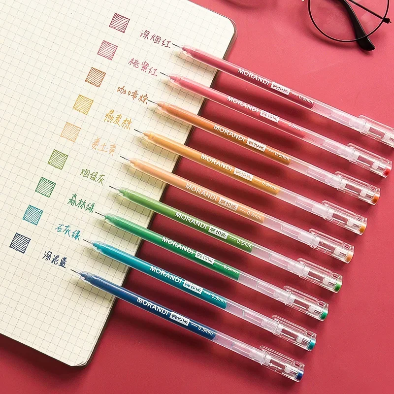 9pcs/set Kawaii Colorful Gel Pens 0.5mm Highlighters Liner Art Markers Korean Stationery Marker Pens School Office Supplies