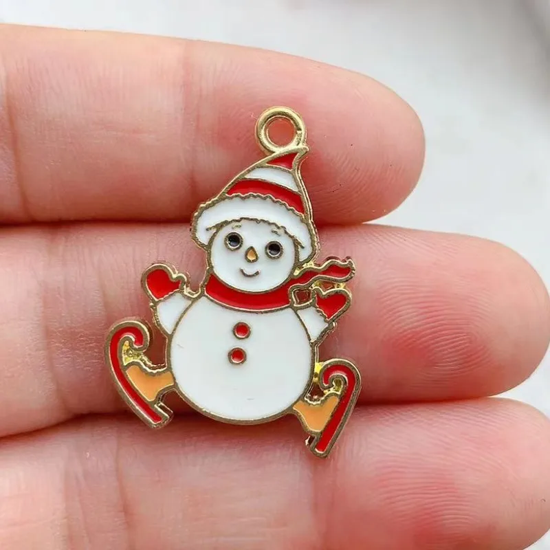 Mixed 20pcs Enamel Christmas Charm Bell Deer Tree Snowflake Snowman Charms for DIY Jewelry Earring Xmas New Year Gift