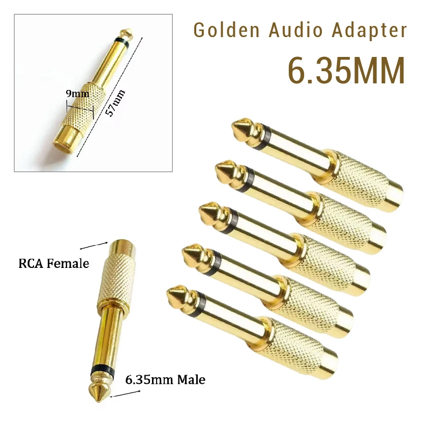 6.35mm TS Mono Male To Dual RCA Female Adapter Gold Plated Audio Connector for Guitar Amplifier AV Receiver