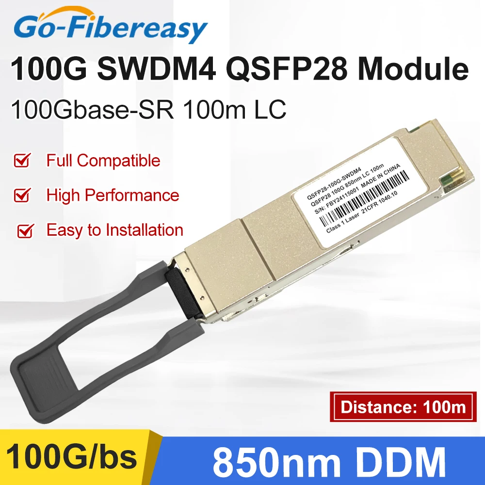 Módulo Transceptor Óptico Bidireccional QSFP 100G SWDM4 100GBASE-SR, MMF 850nm 100m, Doble LC DOM