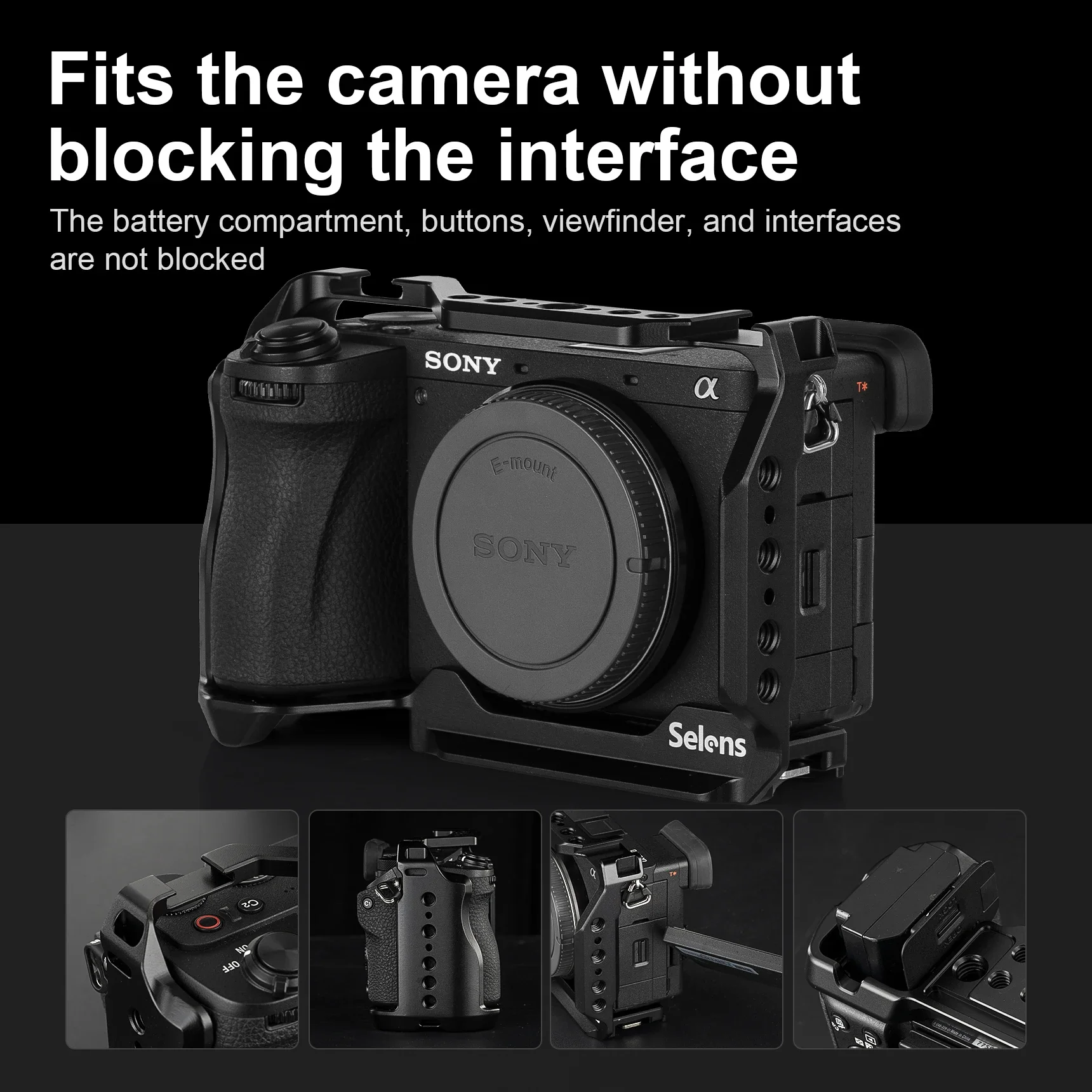 قفص كاميرا سيلينز لـ DSLR SONY A6700 مع فتحات توسيع متعددة حافظة واقية للتصوير الفوتوغرافي مجموعة أدوات تصوير مدونة الفيديو المحمولة