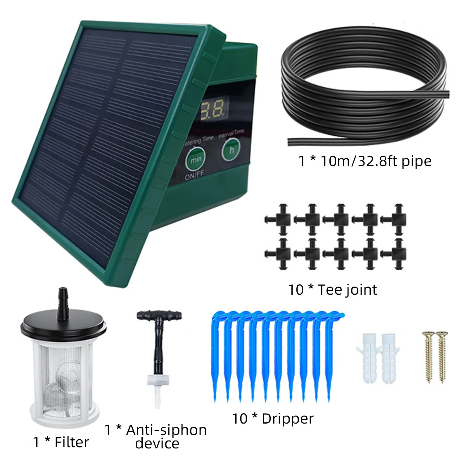 Solar Drip Irrigation System Digital Display Screen Automatic Watering System with 30x7 Timer Modes Anti Siphon