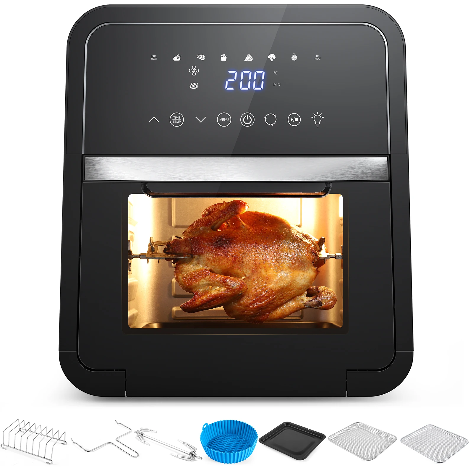 12L Air Fryer Toaster Oven 2000W Large visual window 8 Dishwasher Safe Accessories Included