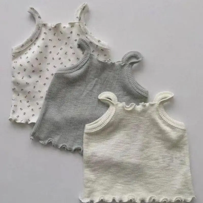 

2025 Summer New Baby Sleeveless Sling Vest Thin Infant Girl Cotton Soft Floral Tops Toddler Comfortable T Shirts Baby Clothes