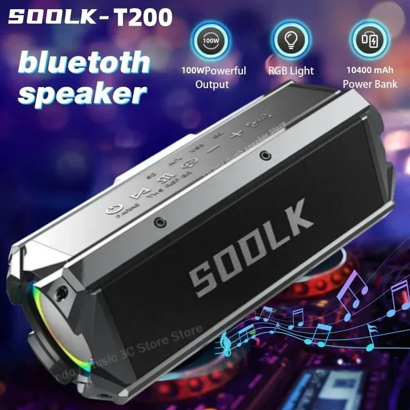 Caixa De Som Bluetooth SODLK T200 100W Wireless RGB Lightweight Portable 10400mAh Speaker High Fidelity Dual Diaphragm Deep Bass