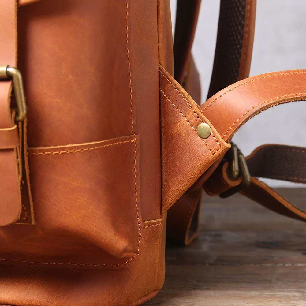 S.WORKER Vintage Echtleder-Rucksack Laptop-Tasche Lässige Crazy-Horse-Leder-Schultasche Outdoor-Reise-Weekender-Tasche – Detail 10