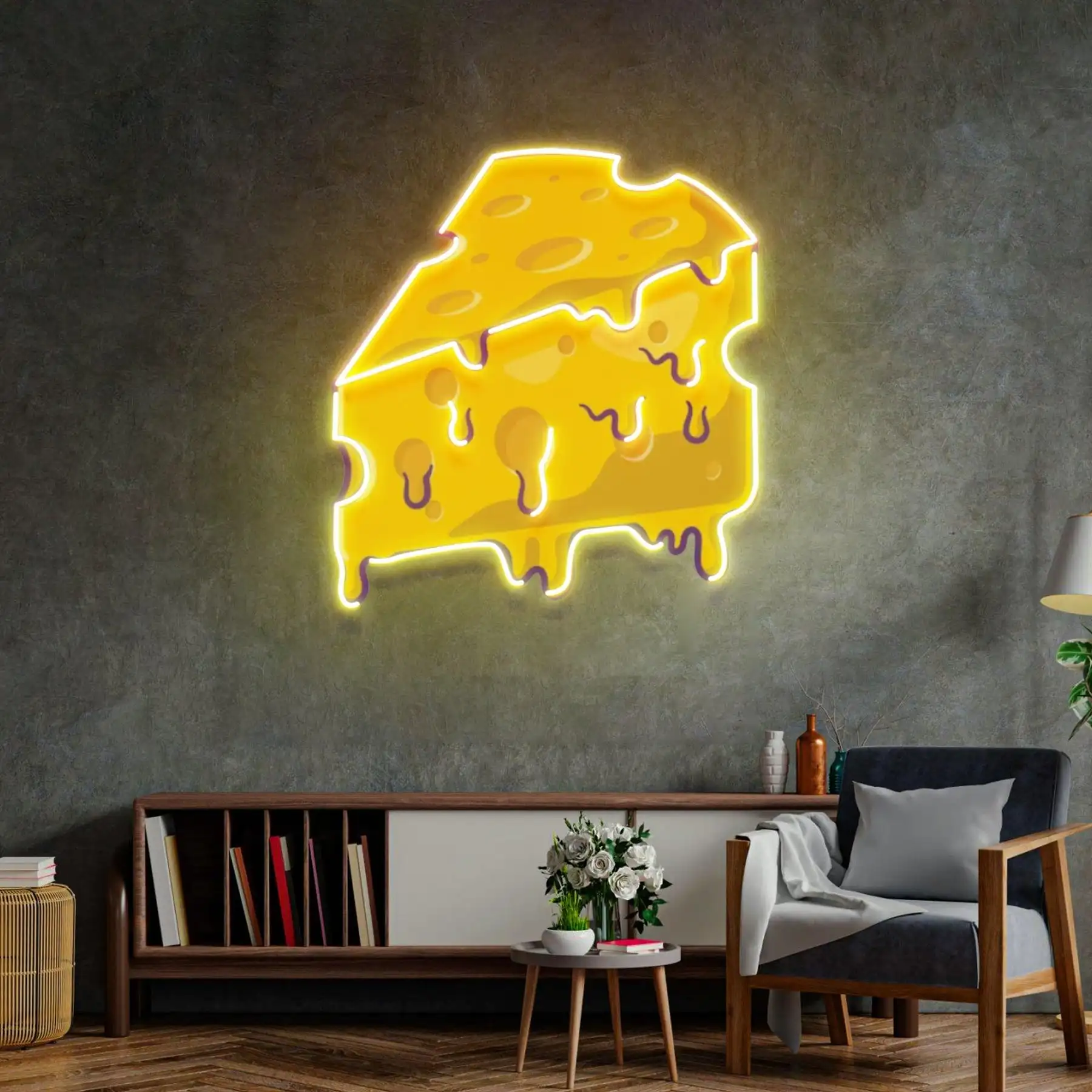 

Thick Cheese Slice Led Neon Sign Acrylic Artwork Wall Decor Business Food Sweet Coffee Wall Sign Bedroom Home Decor Bar Club