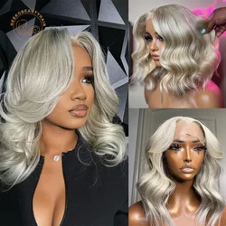 Platinum Blonde 5x5 Transparent Lace Closure Wigs #60 Ash Blonde Wavy Short Bob 13x4 Lace Front Human Hair Wigs For Women