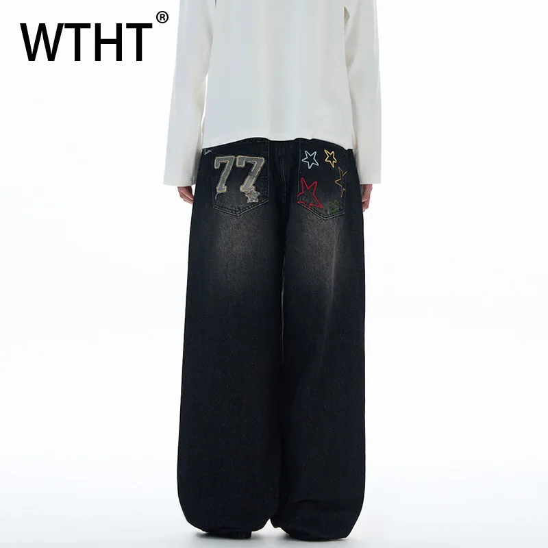 

WTHT Fashion Men’s Gradient Embroidery Denim Pants Vintage Trendy American Style High-waisted Jeans Male 2025 Autumn 2A2324