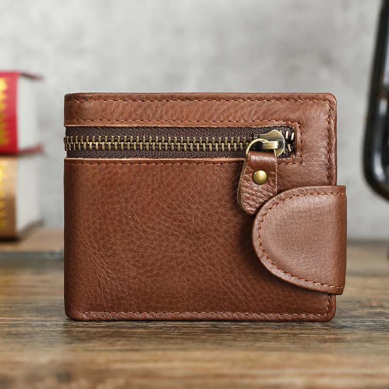 

Short men's wallet, genuine leather, zipper clasp, multifunctional coin purse, Ama creative new model, top-layer leather wallet