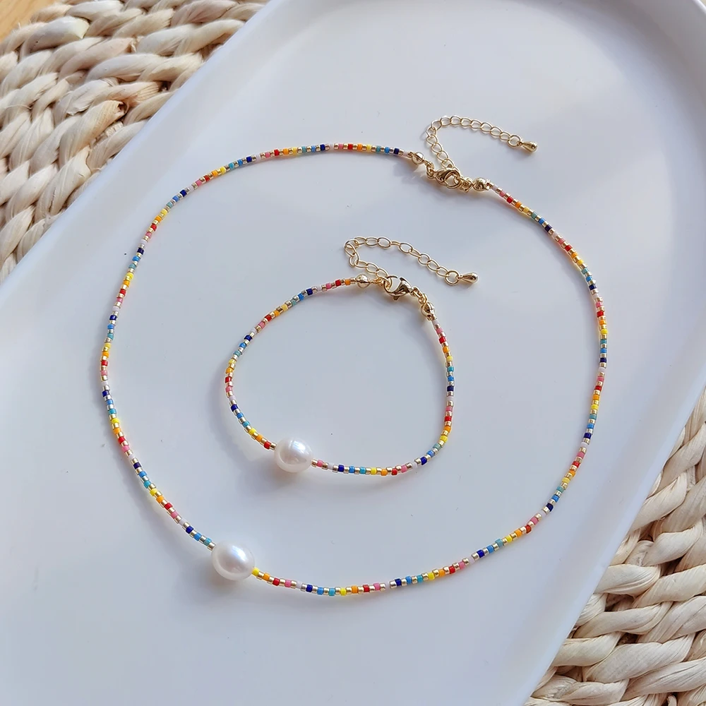 KKBEAD Boho Rainbow Jewelry Sets Colorful Miyuki Dainty Bracelets Necklaces Set For Women Girl Friends Gifts Jewellery