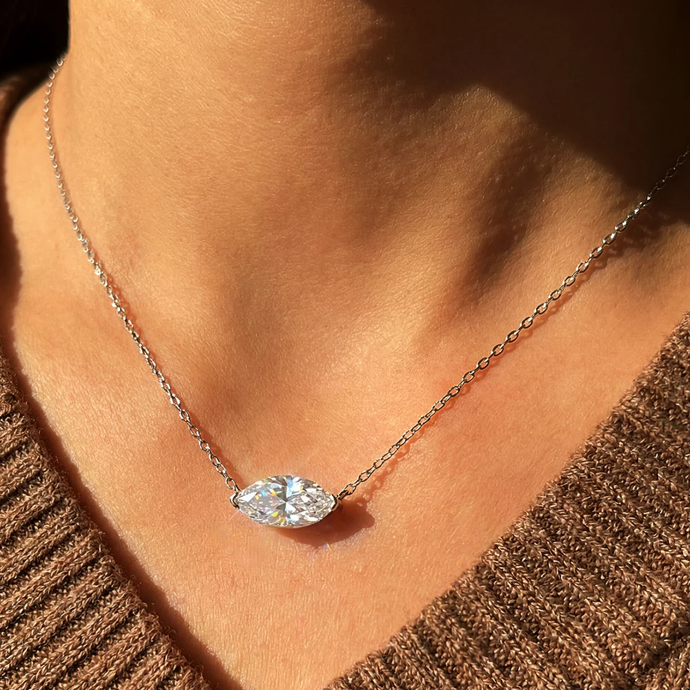 

Сертифицированное серебряное колье-подвеска East West с муассанитом огранки «Маркиз» 1-3 карата для женщин, солитер, цепочка из серебра S925, ювелирное украшение