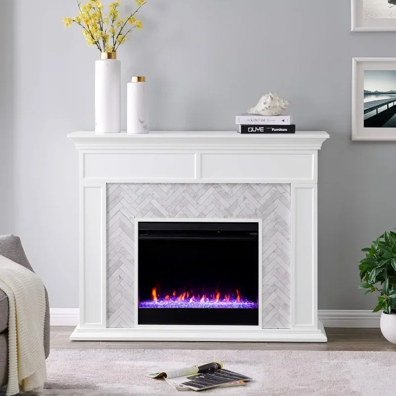 Furniture Torlington Indoor Electric Fireplace with Mantel, Color Changing LED Flame ﻿ mantel Major Appliances