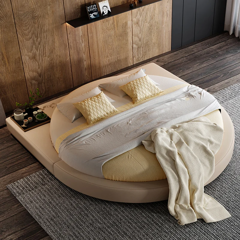 

Modern Nappa leather round bed cream queen frame luxury king size home queen designer camas de dormitorio bedroom furniture