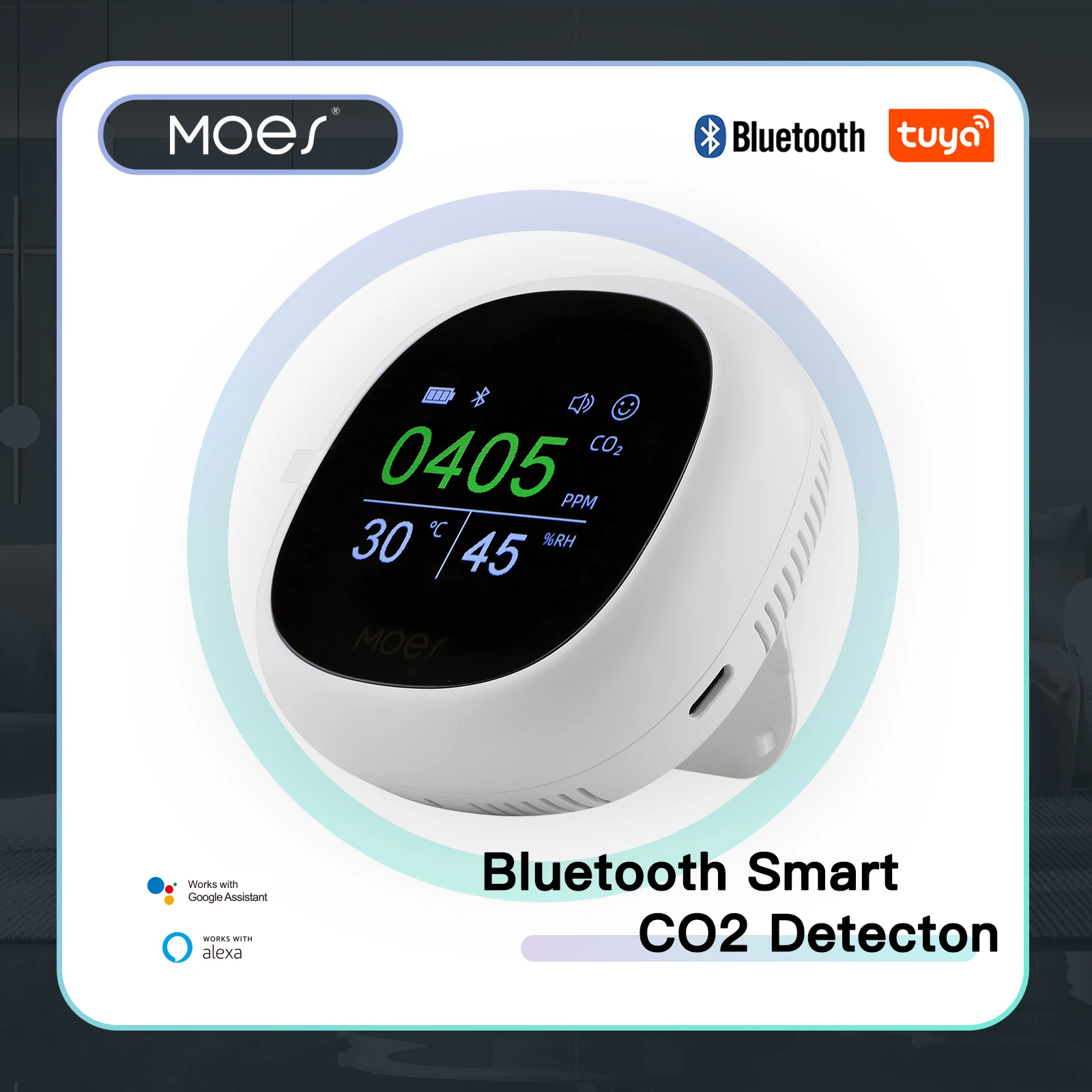 MOES Bluetooth Tuya Smart 3 In 1 CO2 Meter Digital Temperature Humidity Sensor Air Quality Monitor Detector with Alarm Clock