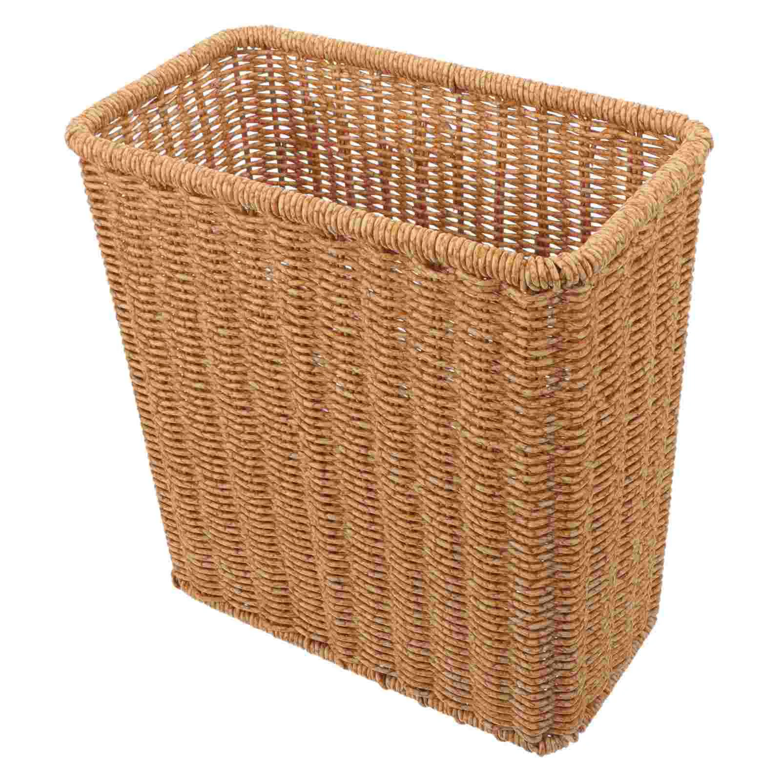 

Woven Trash Can Waste Basket Laundry Narrow Wicker Rubbish Bin Sundries Storage Organizer Household Office