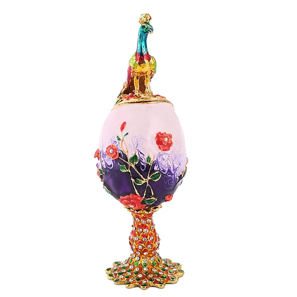 

Vintage Jewelry Box Peacock Shape Easter Egg Enamelled Jewelry Decorative