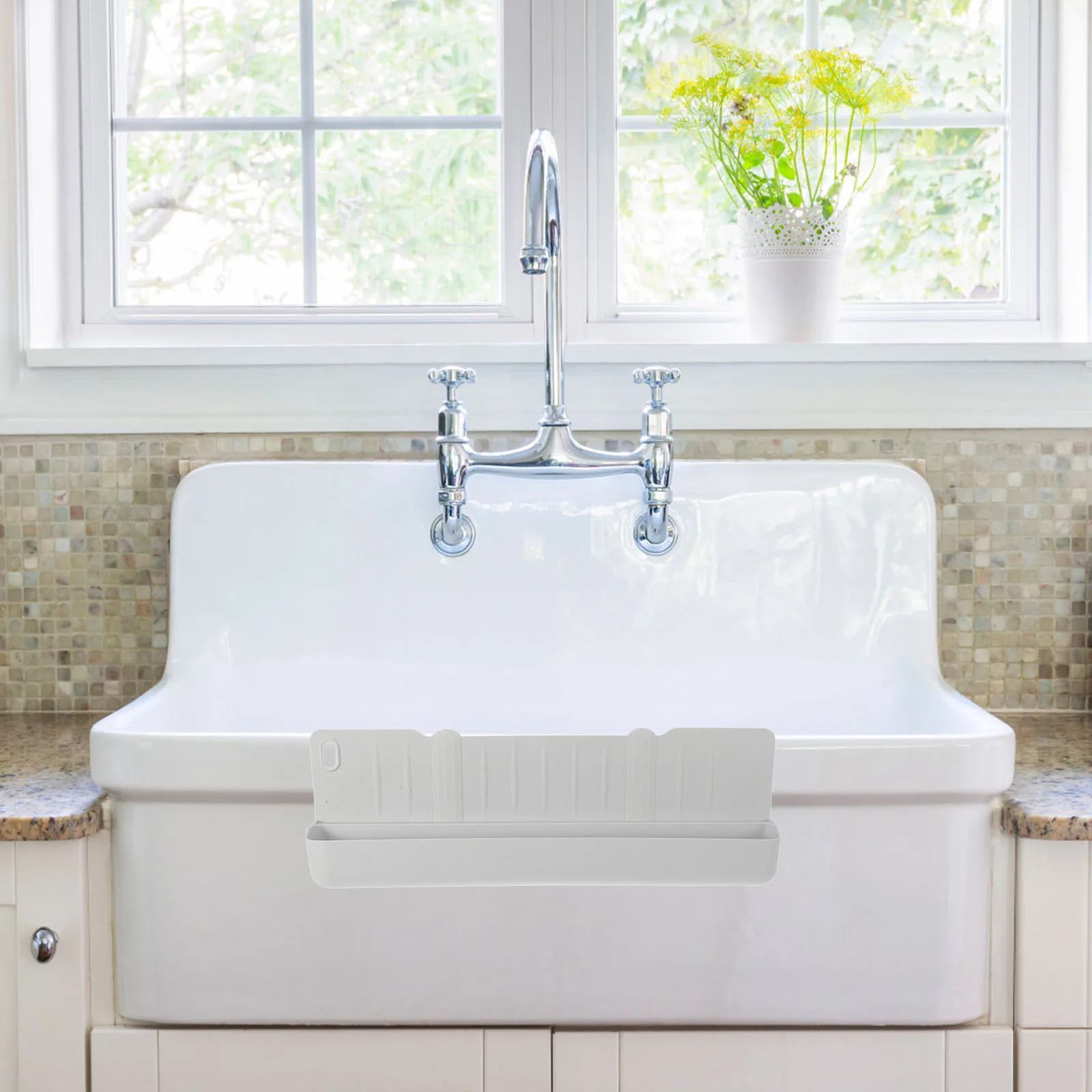 

1pcs Kitchen Sink Splash Guard Storage Tray High-Walled Silicone Water Barrier For Faucet Tub Bath Baby Organizer Drain Catcher